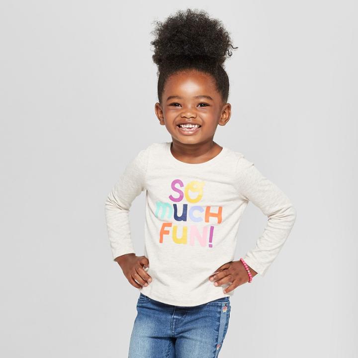 Toddler Girls' So Much Fun! Long Sleeve T-shirt - Cat & Jack Oatmeal Heather