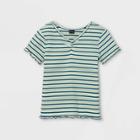 Girls' Cinch Front Lettuce Edge Short Sleeve T-shirt - Art Class Green/teal