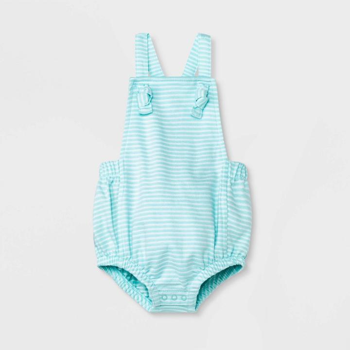 Baby Textured Bubble Romper - Cat & Jack Aqua Blue Newborn