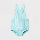 Baby Textured Bubble Romper - Cat & Jack Aqua Blue Newborn