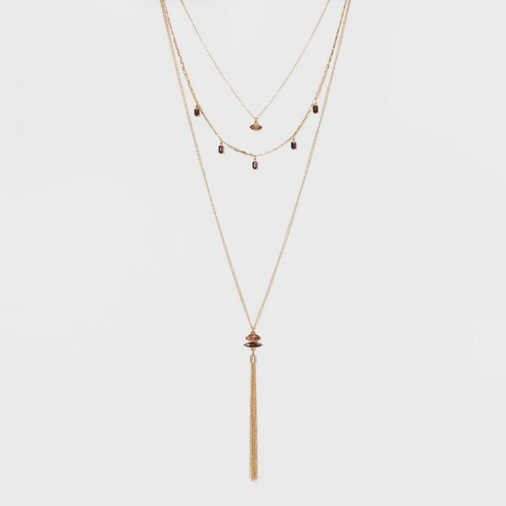 Stones Long 3 Layered Necklace - A New Day Rose Gold