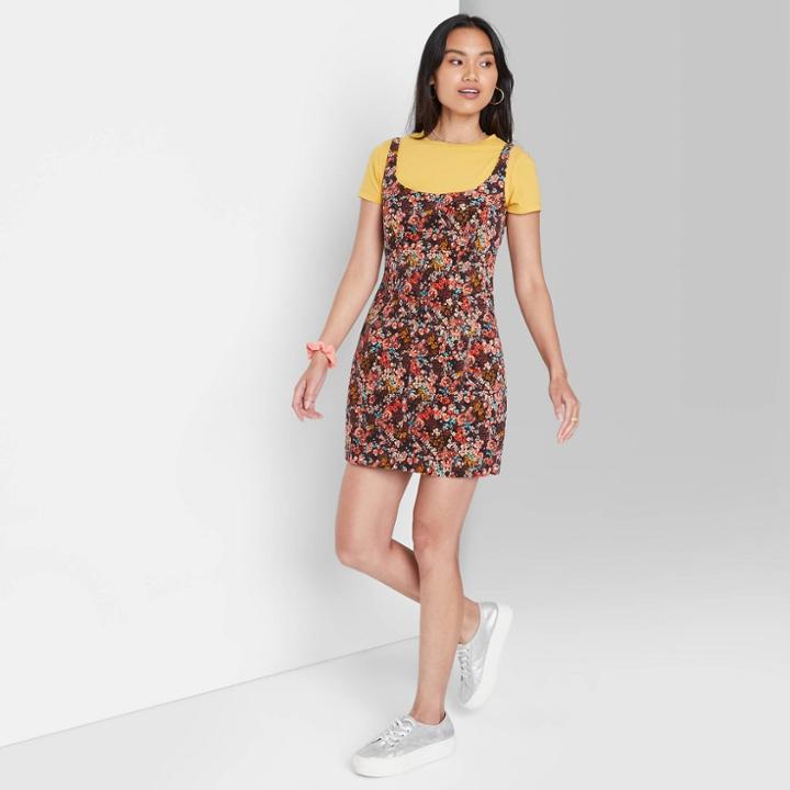 Women's Cord Fitted Pinafore Dress - Wild Fable Pink Floral