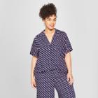 Women's Plus Size Polka Dot Short Sleeve Cropped Pajama Shirt - Who What Wear Navy