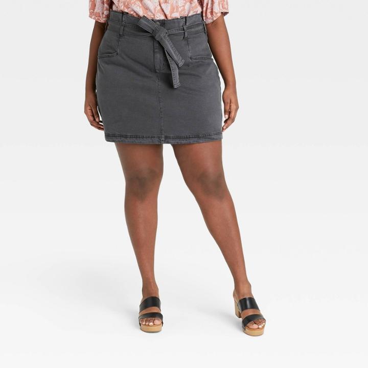 Women's Plus Size High-rise Tie-waist Denim Mini Skirt - Universal Thread Black