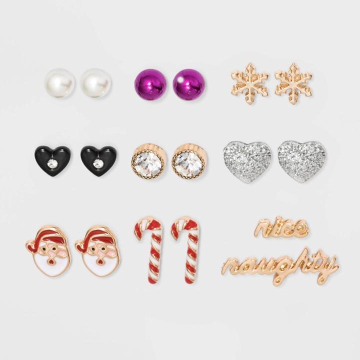 No Brand Snowflake Ball Bezel Stone Heart Simulated Pearl Boxed Novelty Earrings, Women's,