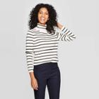 Women's Striped Long Sleeve Rib Turtleneck Sweater - A New Day Cream L, Size: