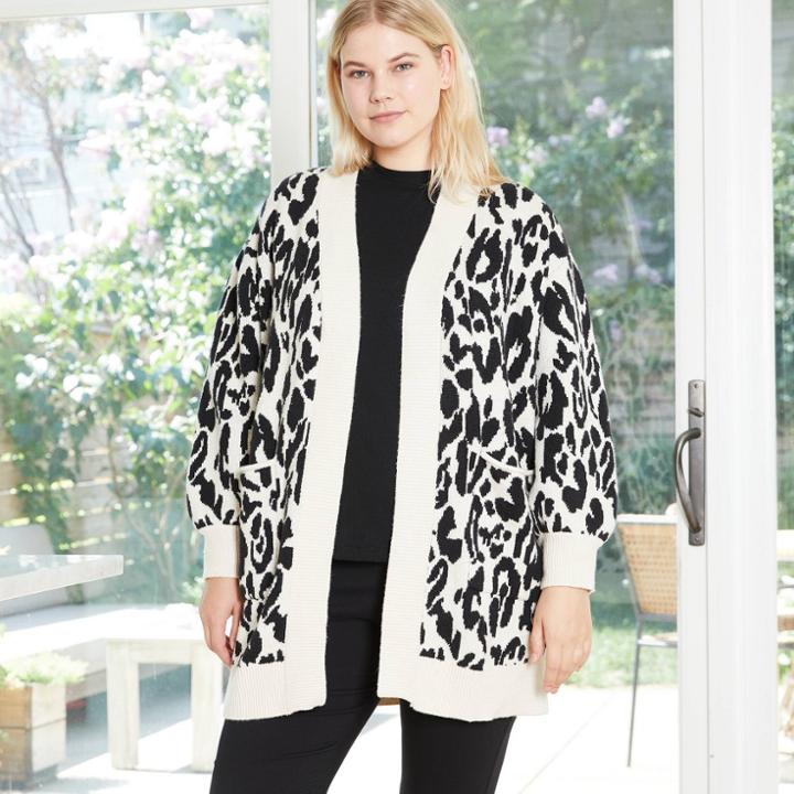 Women's Plus Size Leopard Print Cardigan - Who What Wear Black