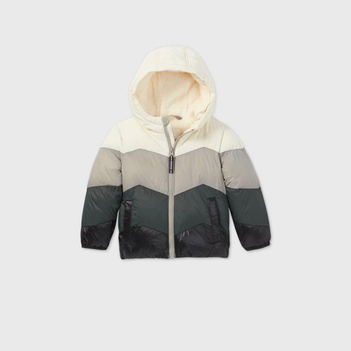 Toddler Colorblock Chevron Puffer Jacket - Cat & Jack Gray/black
