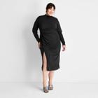 Women's Plus Size Long Sleeve Mock Neck Side Ruched Slit Midi Dress - Future Collective With Kahlana Barfield Brown Black