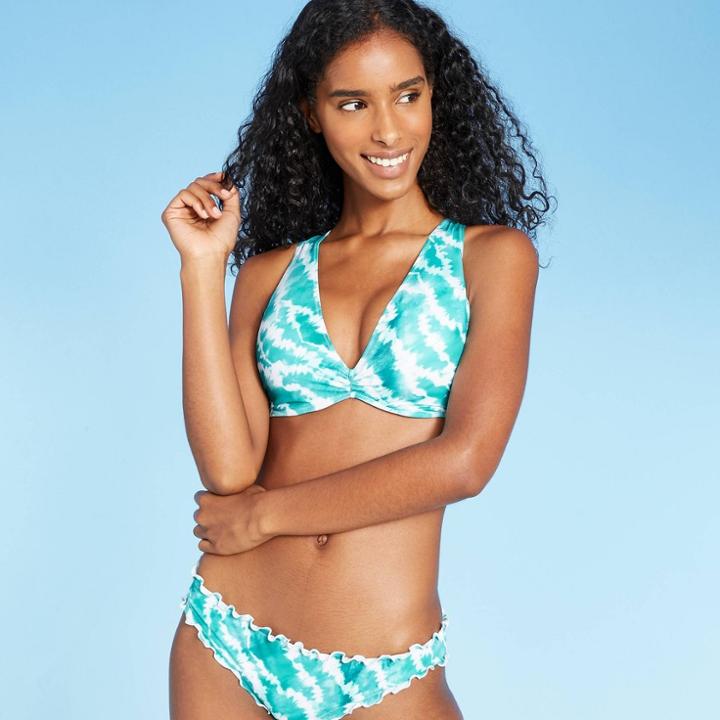 Women's Lightly Lined Triangle Bikini Top - Shade & Shore Blue Tie-dye