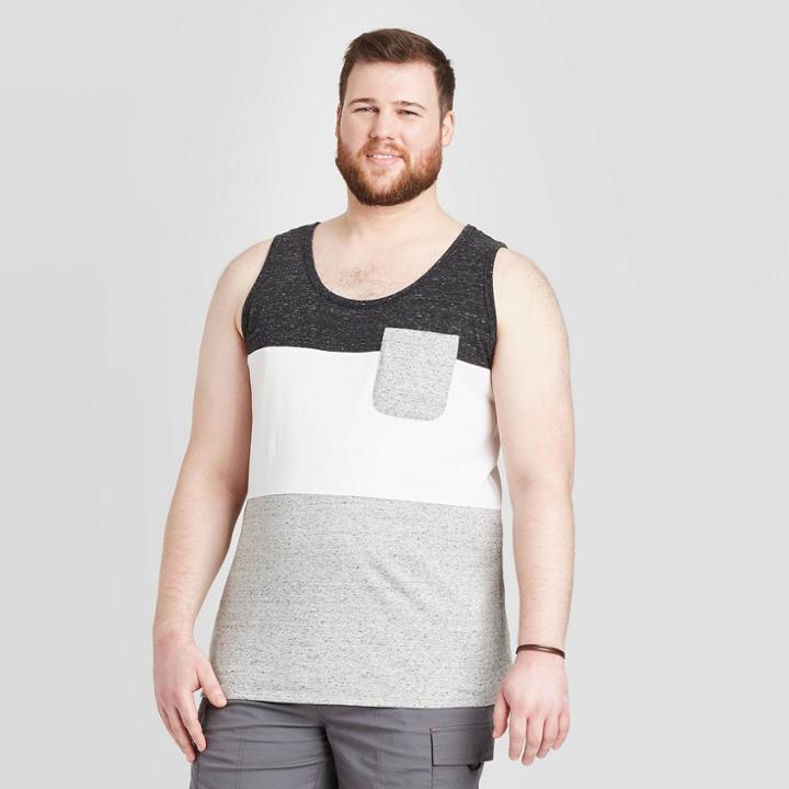 Men's Tall Color Block Standard Fit Novelty Tank Top - Goodfellow & Co Dark Gray