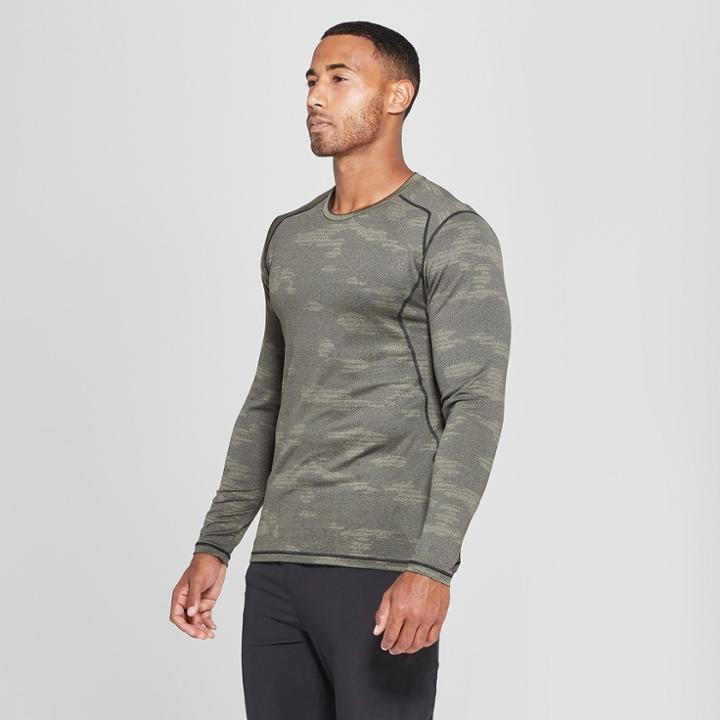 Men's Long Sleeve Camo Print Jacquard T-shirt - C9 Champion Mission Green Heather