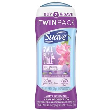 Suave 24 Hour Antiperspirant & Deodorant Twin Pack Sweat Pea & Violet
