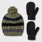 Baby Boys' Striped Knit Pom Beanie And Mittens - Cat & Jack Green