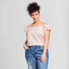 Women's Plus Size Short Puff Sleeve Bardot Top - Who What Wear Pink