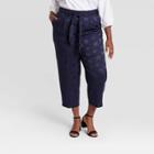 Women's Plus Size Jacquard Mid-rise Straight Leg Tie Waist Pants - A New Day Navy