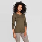 Women's Regular Fit Long Sleeve Crewneck T-shirt - A New Day Olive S, Size: