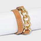 Faux Leather Bracelet With Chain Links - A New Day Tan Gold