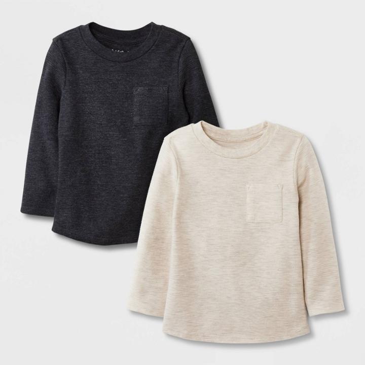 Toddler Boys' 2pk Ottoman Long Sleeve T-shirt - Cat & Jack Cream