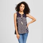 Women's Floral Print Lace Tank - Knox Rose Navy S,