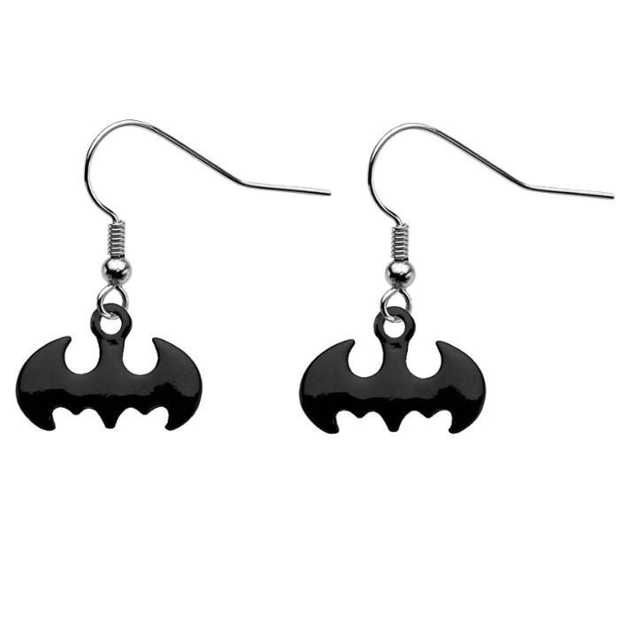 Women's Dc Comics Batman Logo Cut Out Stainless Steel Hook Dangle Earrings - Black, Black/silver
