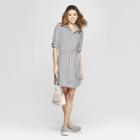 Women's Striped Long Sleeve Menswear Shirtdress - A New Day Gray/white