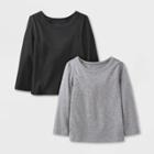 Toddler 2pk Adaptive Long Sleeve T-shirt - Cat & Jack Black/charcoal Gray