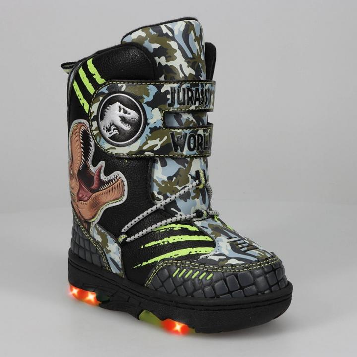 Toddler Boys' Jurassic World Dinosaur Print Winter Boots - Black/gray