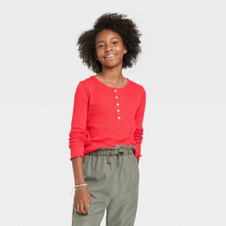 Girls' Henley Long Sleeve T-shirt - Art Class Red
