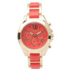 Women's Geneva Platinum Round Face Colored Dial Link Watch - Red/gold