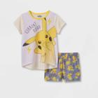 Girls' Pokemon Pikachu 2pc Pajama Set - Beige/gray
