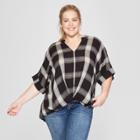 Women's Plus Size Plaid Wrap Front Blouse - Universal Thread Black X