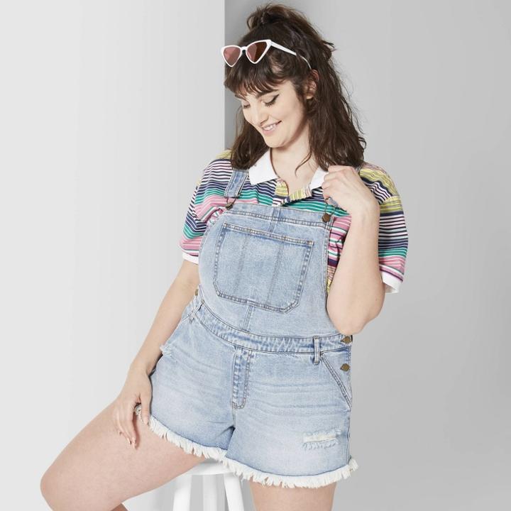 Women's Plus Size Destructed Denim Shortall - Wild Fable Light Wash