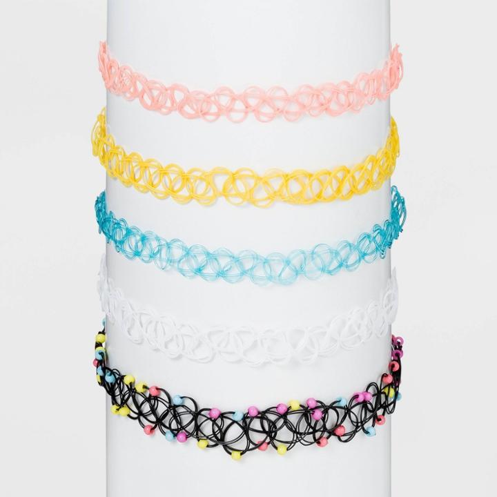 Beaded Stretch Tattoo Choker Necklace Set 5pc - Wild Fable , Black/blue/pink