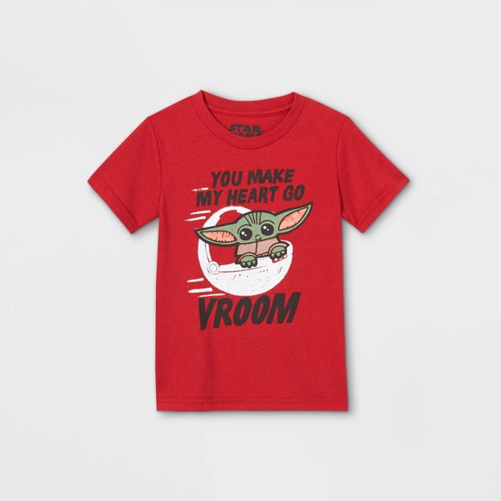 Toddler Boys' Star Wars Baby Yoda Valentine's Day Short Sleeve Graphic T-shirt - Red