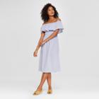 Women's Striped Smocked Bardot Midi Dress - Who What Wear Blue/white
