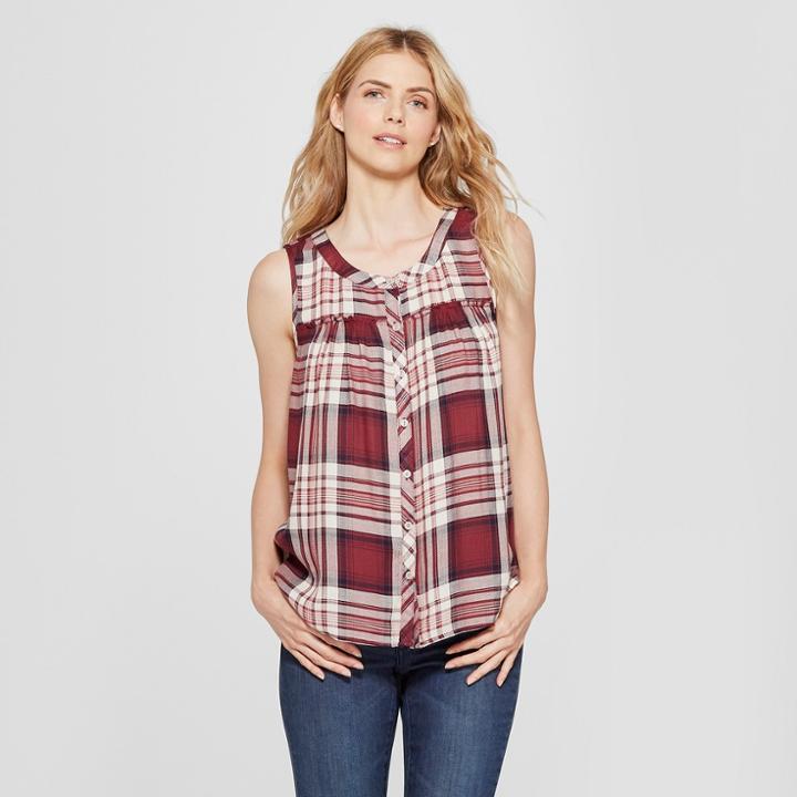 Women's Ruffle Trim Plaid Tank - Knox Rose Burgundy