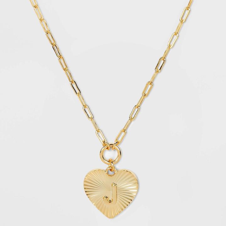 14k Gold Dipped 'j' Initial Diamond Cut Heart Pendant Necklace - A New Day Gold