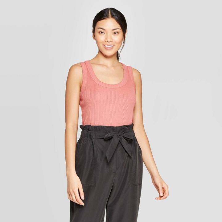 Women's Sleeveless Scoop Neck Fitted Rib Tank Top - Prologue Rose (pink)