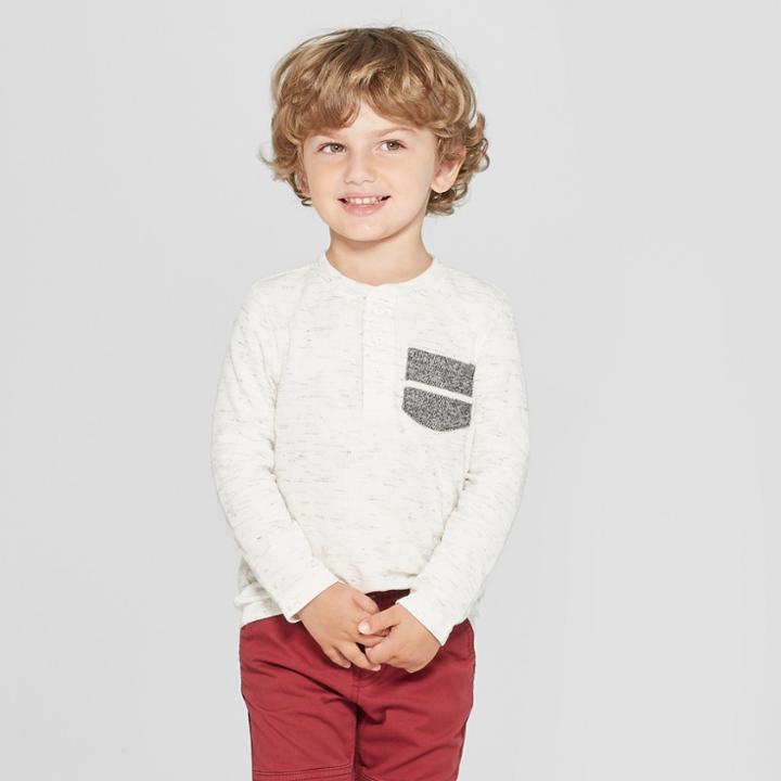 Toddler Boys' Long Sleeve Henley Shirt - Cat & Jack Cream 3t, Boy's, White