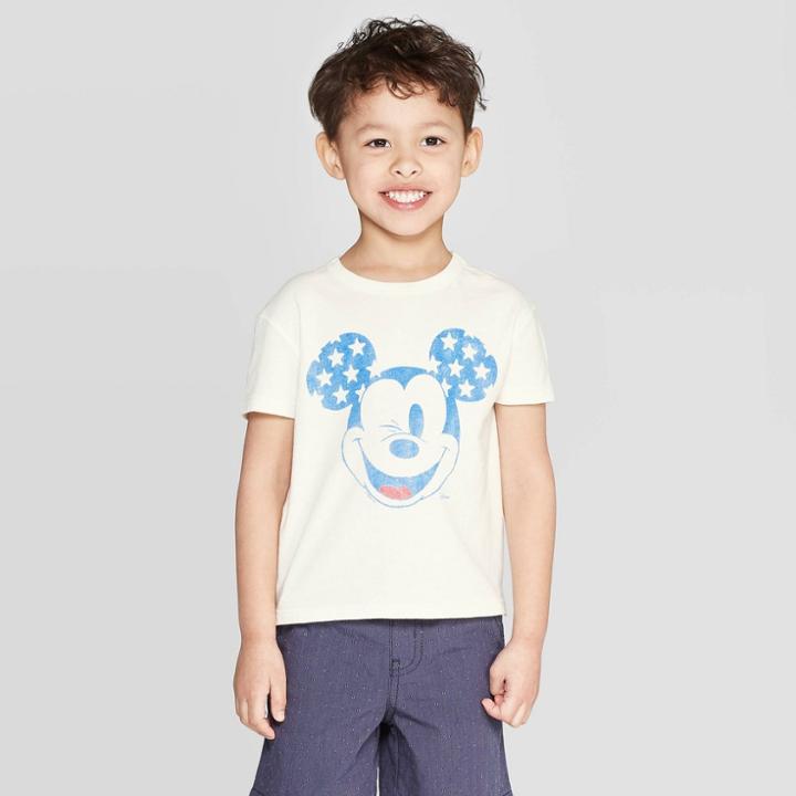 Petitejunk Food Toddler Boys' Short Sleeve T-shirt Mickey Mouse Americana Wink - White