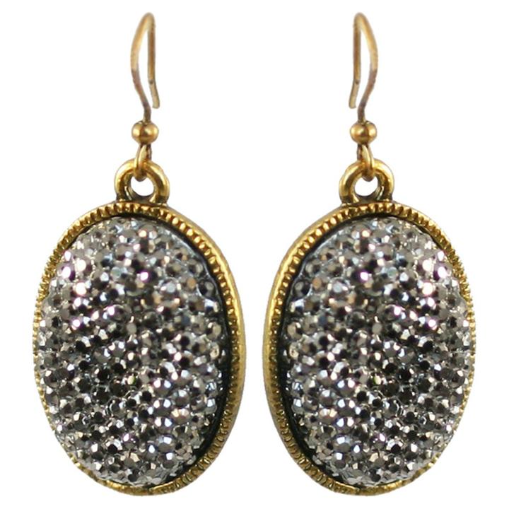 Women's Zirconite Black Crystals Oval Drop Earrings - Gold
