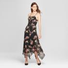 Women's Floral Print Ruffle Lace-up Maxi Dress - Almost Famous (juniors') Black