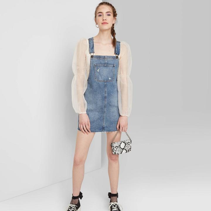 Women's Denim Pinafore - Wild Fable Medium Wash Xs, Women's, Blue
