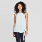 Women's Regular Fit Sleeveless Crewneck Side Tie Tank Top - A New Day Turquoise