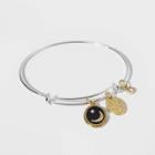 No Brand Silver Plated Two Tone Enamel Moon & Heart Disk Adjustable Bangle Bracelet - Silver Gray, Women's, Yellow