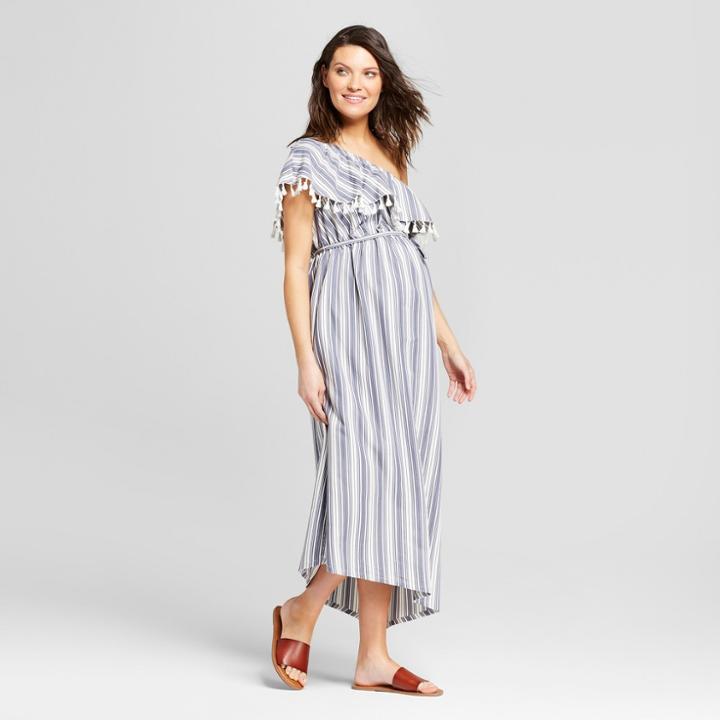 Maternity Striped One Shoulder Asymmetrical Hem Dress - Isabel Maternity By Ingrid & Isabel Cream/blue L, Women's, Purple