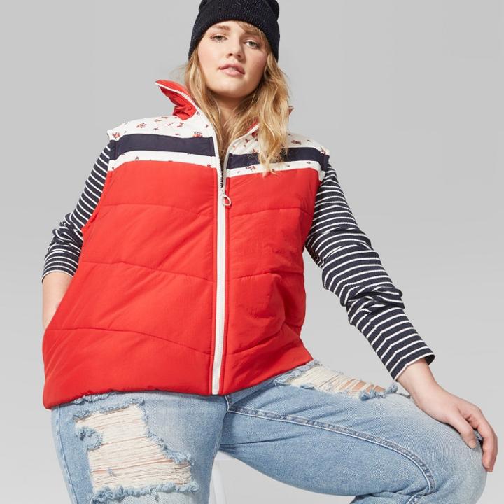 Women's Plus Size Puffer Vest Color Block - Wild Fable Poppy
