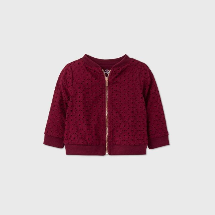 Baby Girls' Eyelet Bomber Jacket - Cat & Jack Burgundy Newborn, Red