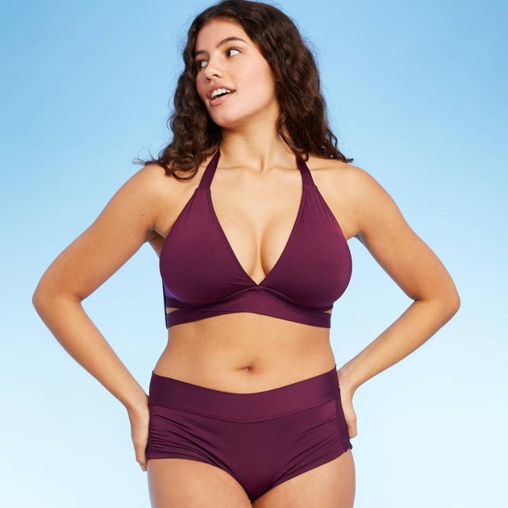 Women's Faux Wrap Halter Bikini Top - Kona Sol Royal Burgundy D/dd Cup, Red
